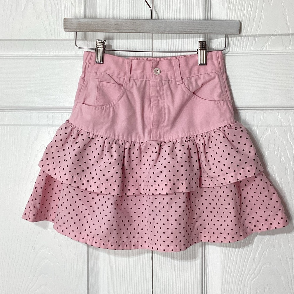 Vintage EJ Gitano Girls Skirt Ruffles Polka Dots Pink Small 80s